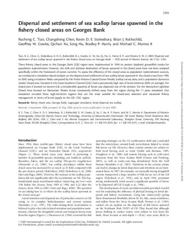 (PDF) Dispersal and settlement of sea scallop larvae spawned in the