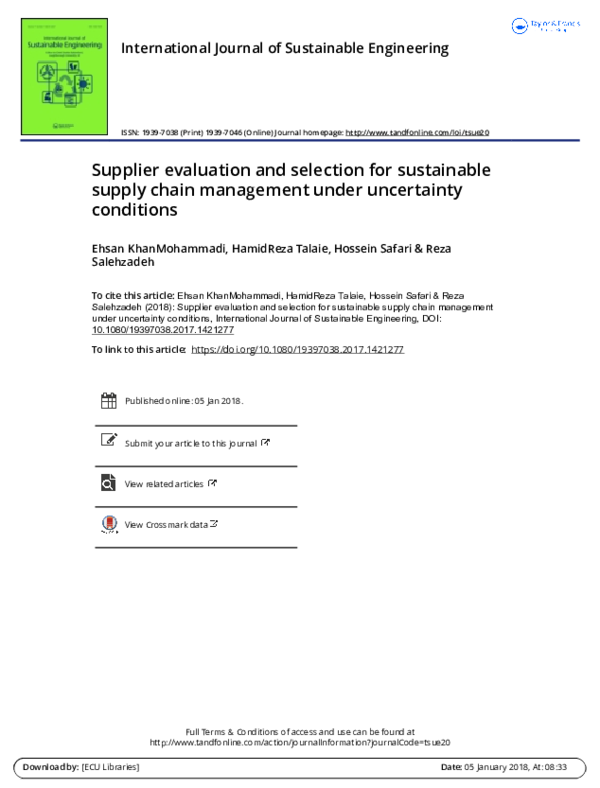 (PDF) Supplier evaluation and selection for sustainable supply chain ...