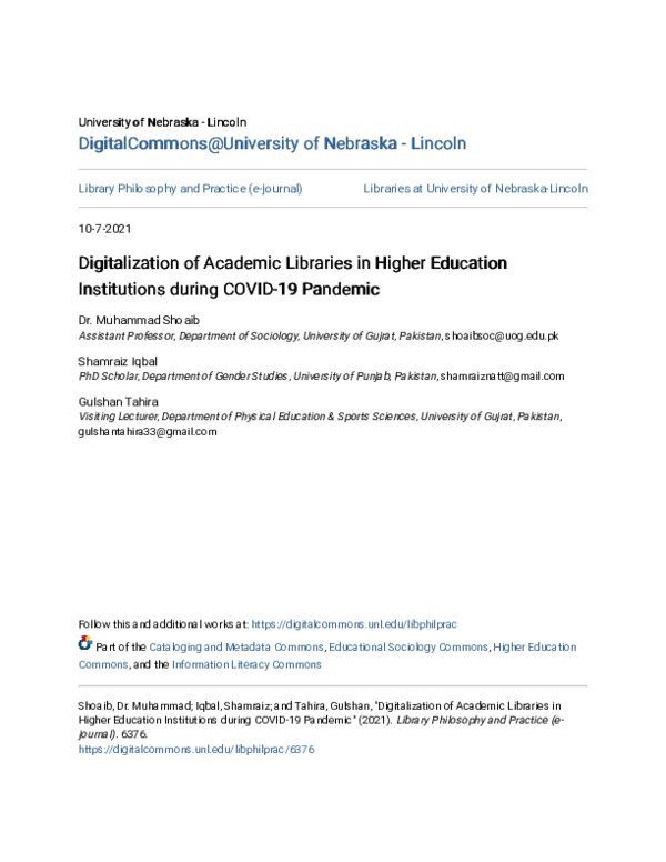 (PDF) Digitalization of Academic Libraries in Higher Education ...