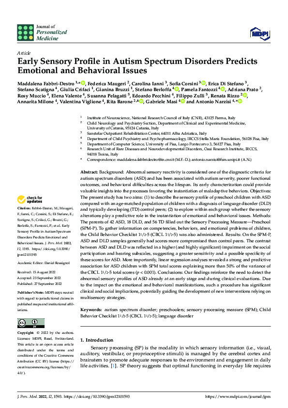 (PDF) Early Sensory Profile in Autism Spectrum Disorders Predicts ...