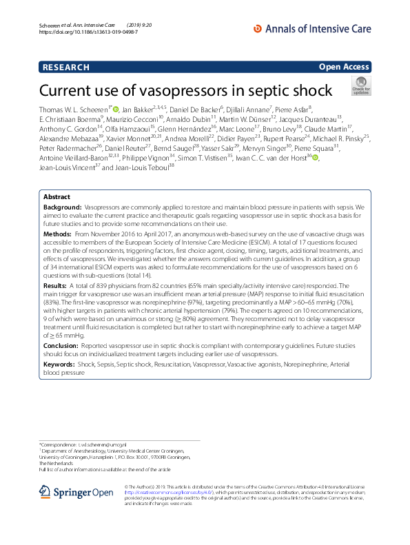(PDF) Current use of vasopressors in septic shock