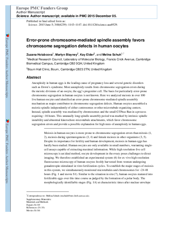 (PDF) Faculty of 1000 evaluation for Human oocytes. Error-prone ...