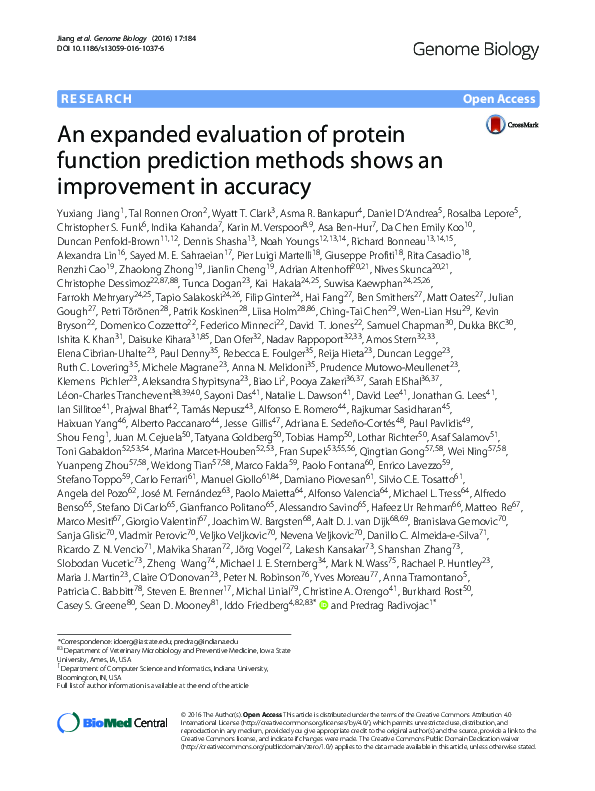 (PDF) An expanded evaluation of protein function prediction methods ...
