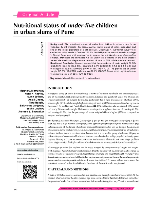 (PDF) Nutritional Status of Under Five Children in an Urban Slum