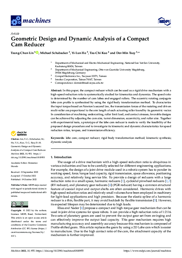 (PDF) Geometric Design and Dynamic Analysis of a Compact Cam Reducer