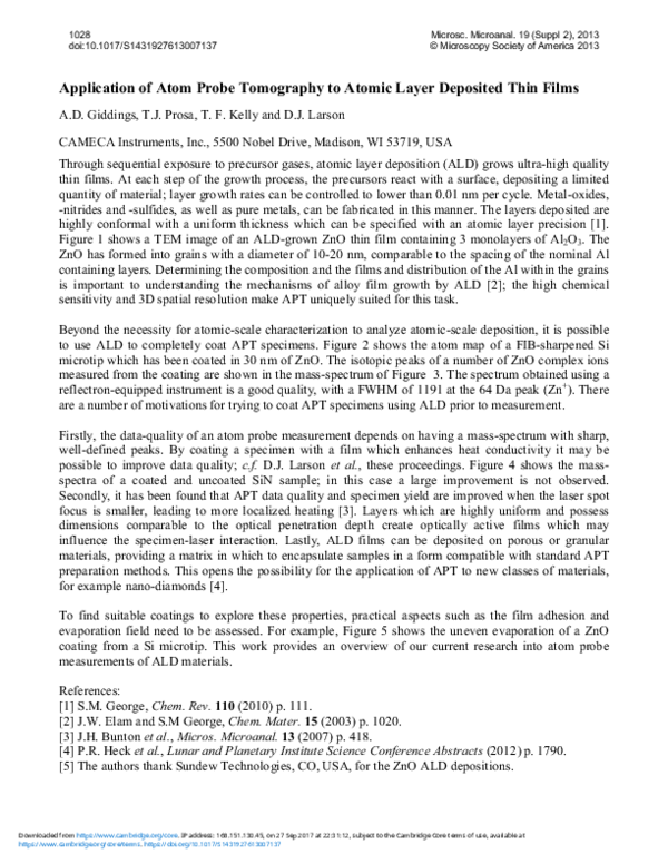 (PDF) Application of Atom Probe Tomography to Atomic Layer Deposited ...