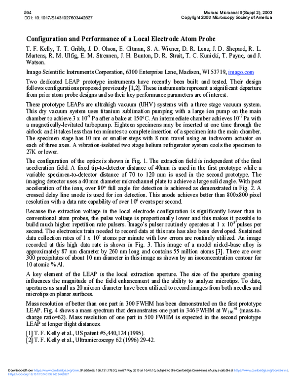 (PDF) Configuration and Performance of a Local Electrode Atom Probe