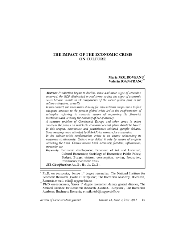 (PDF) The Impact Of The Economic Crisis On Culture