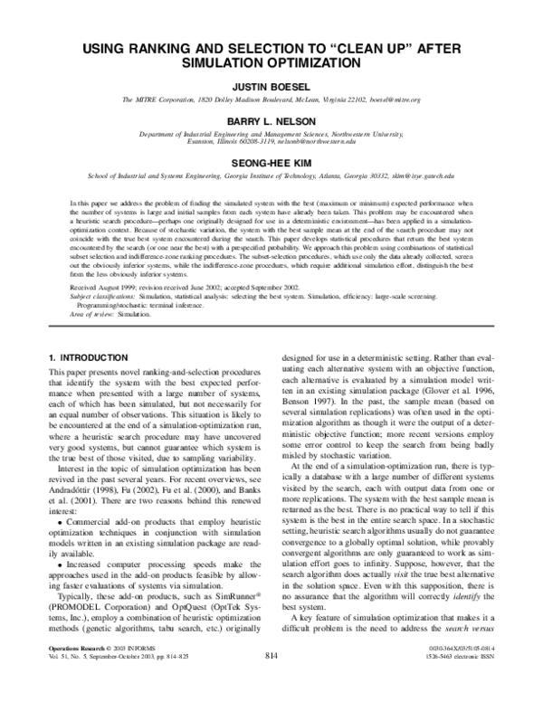 (PDF) Using Ranking and Selection to “Clean Up” after Simulation ...