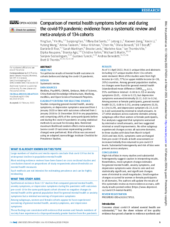 (PDF) Comparison of mental health symptoms before and during the covid ...