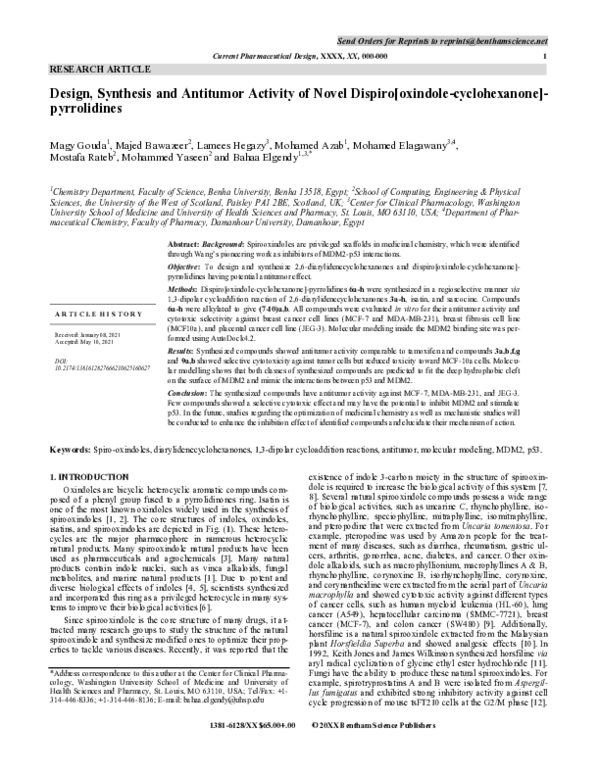 (PDF) Design, Synthesis and Antitumor Activity of Novel Dispiro ...