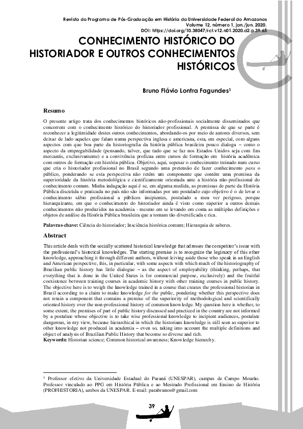 (PDF) Conhecimento Histórico Do Historiador e Outros Conhecimentos ...