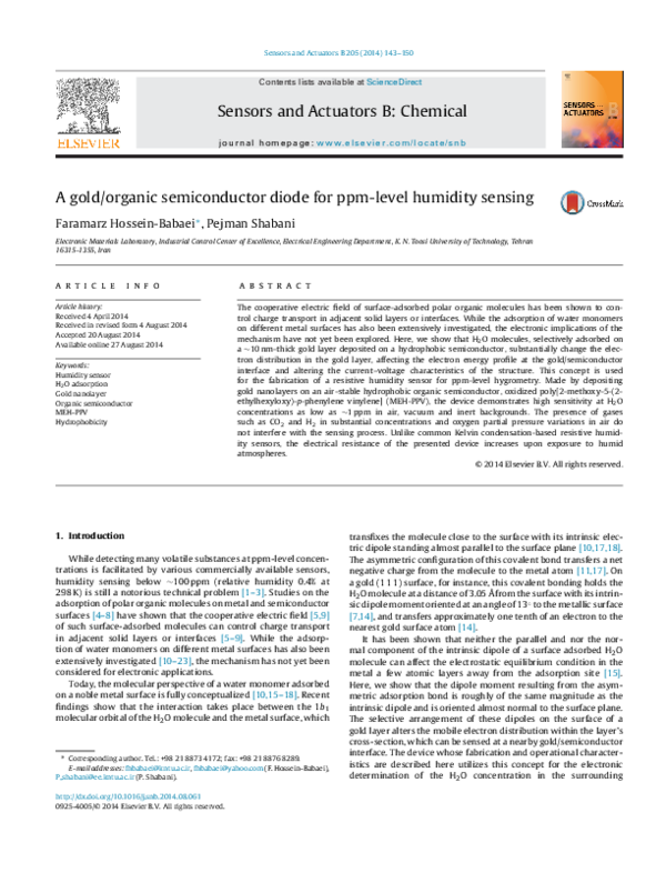 (PDF) A gold/organic semiconductor diode for ppm-level humidity sensing