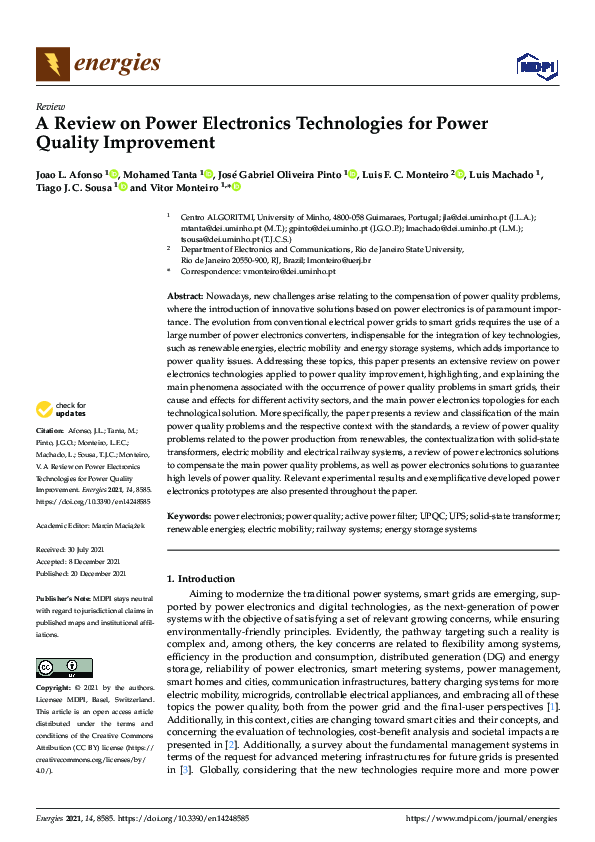 (PDF) A Review on Power Electronics Technologies for Power Quality ...