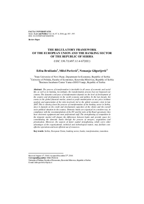 (PDF) The Regulatory Framework of the European Union and the Banking ...