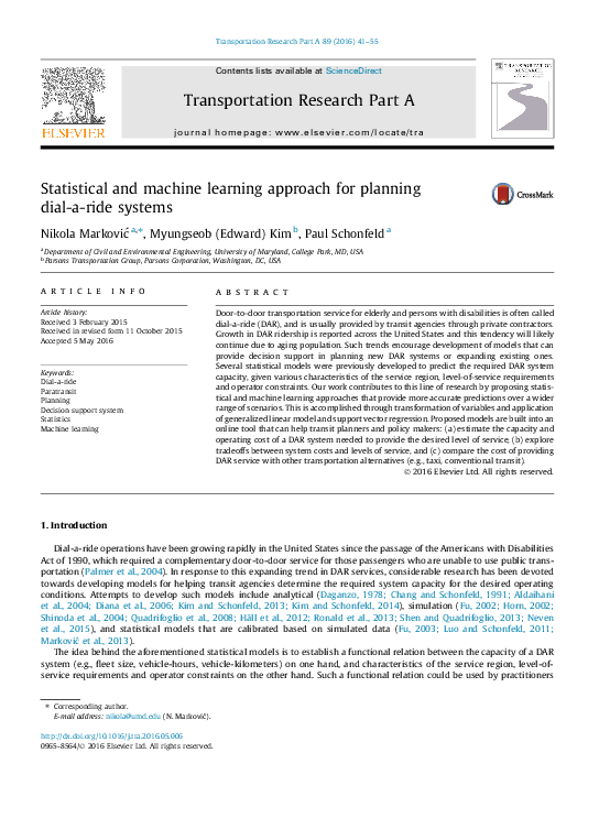 (PDF) Statistical and machine learning approach for planning dial-a ...