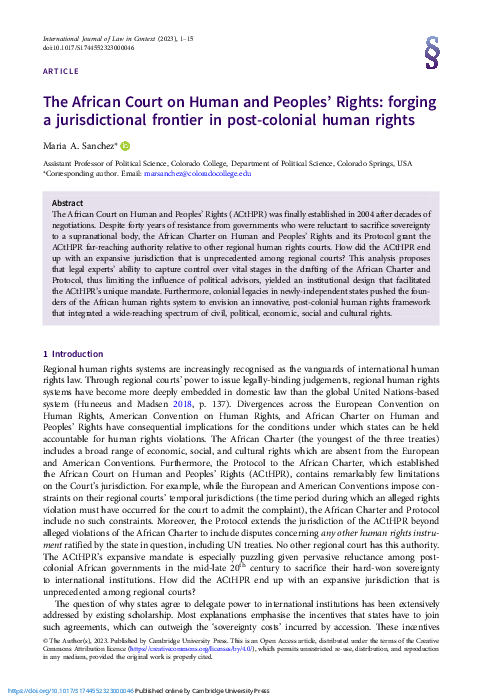 (PDF) The African Court on Human and Peoples’ Rights: forging a ...