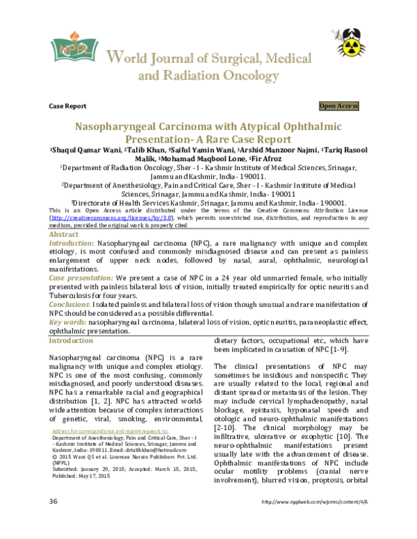 (PDF) Nasopharyngeal Carcinoma with Atypical Ophthalmic Presentation- A ...