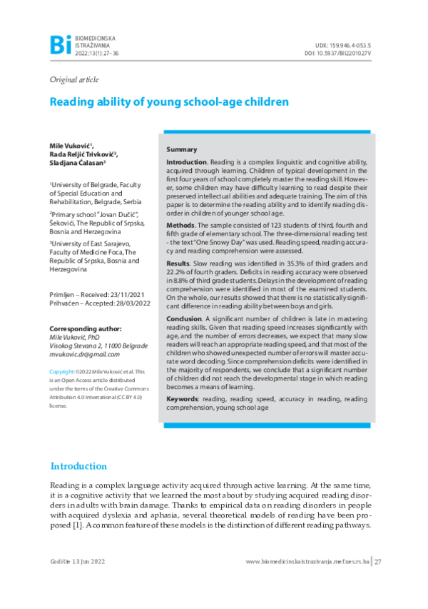 (PDF) Reading ability of young school-age children
