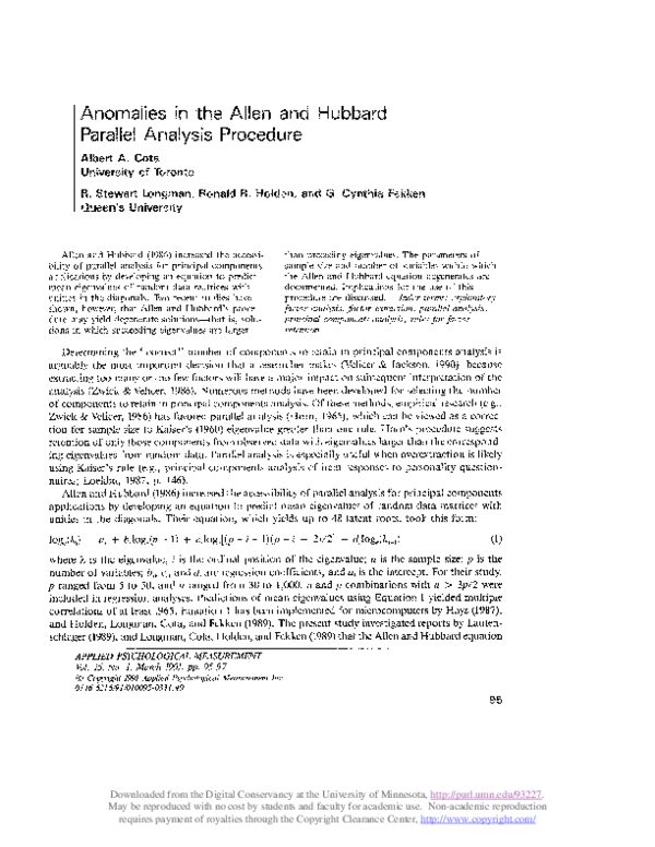 (PDF) Anomalies in the Allen and Hubbard Parallel Analysis Procedure