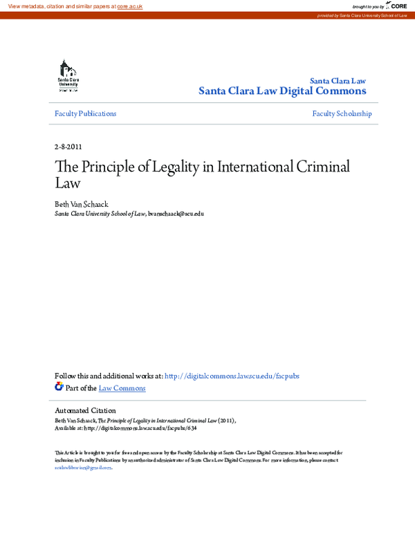 (PDF) The Principle of Legality in International Criminal Law