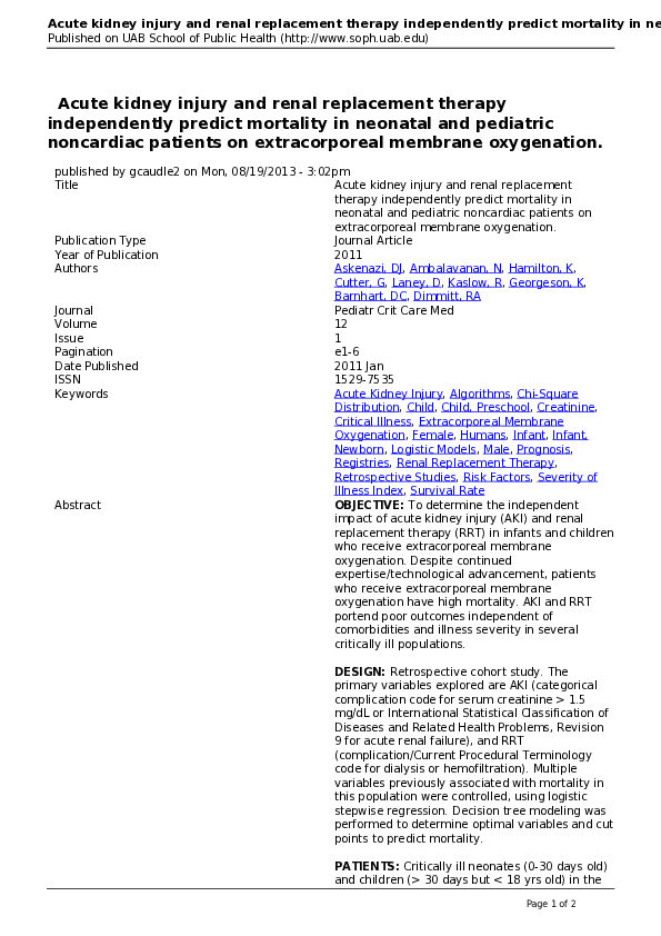 (PDF) Acute kidney injury and renal replacement therapy independently ...