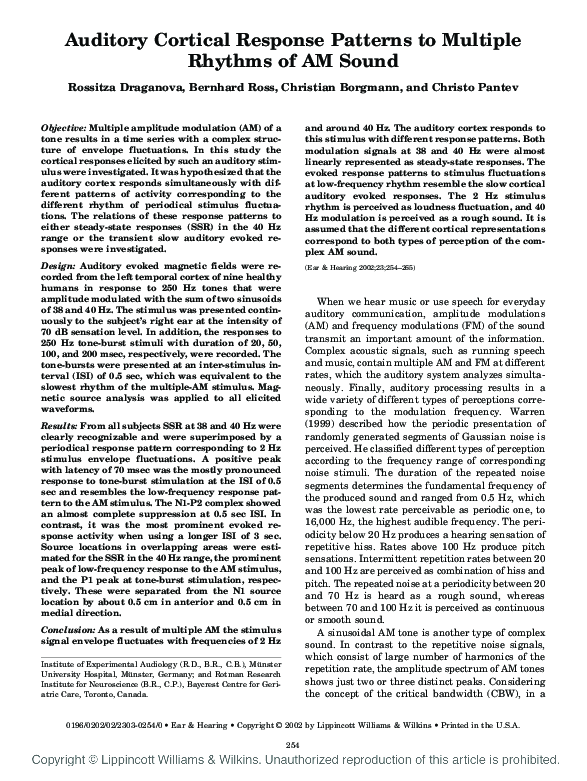 (PDF) Auditory Cortical Response Patterns to Multiple Rhythms of AM Sound