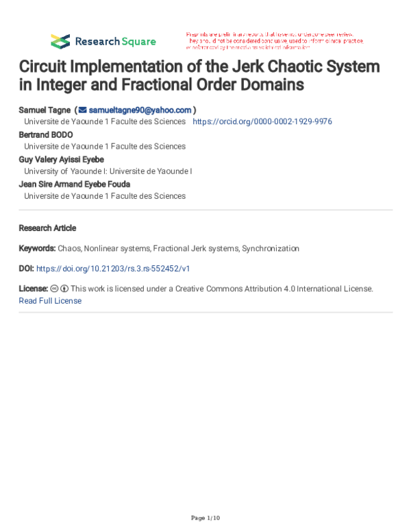(PDF) Circuit Implementation of the Jerk Chaotic System in Integer and ...