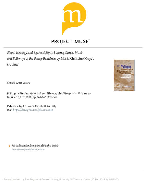 (PDF) Síbod: Ideology and Expressivity in Binanog Dance, Music, and ...