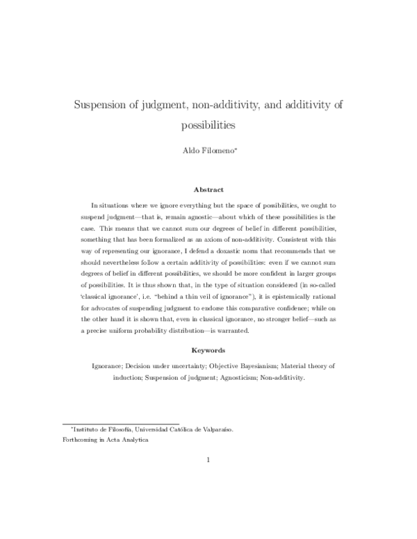 (PDF) Suspension of judgment, nonadditivity, and additivity of