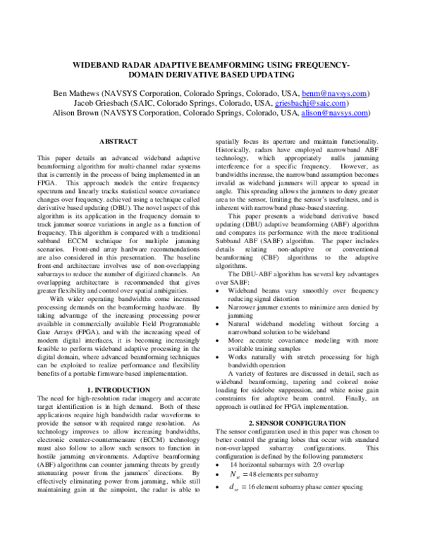 (PDF) Wideband Radar Adaptive Beamforming Using Frequency Domain ...