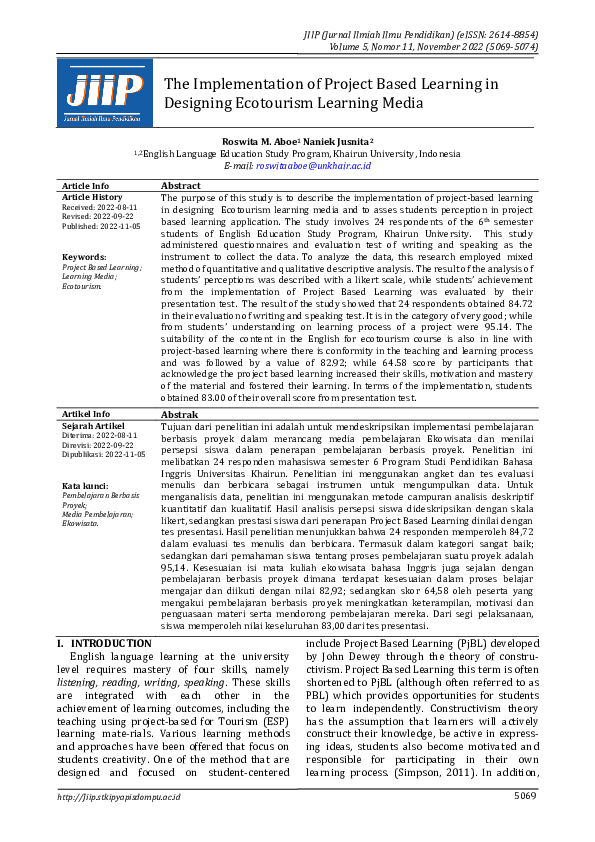 (PDF) The Implementation of Project Based Learning in Designing ...