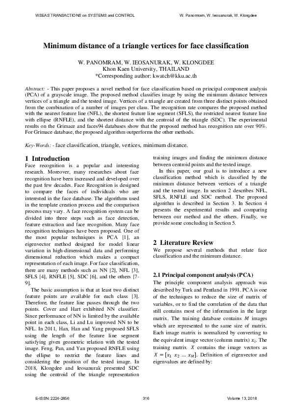 (PDF) Minimum Distance of a Triangle Vertices for Face Classification
