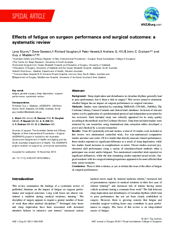 (PDF) Effects of fatigue on surgeon performance and surgical outcomes ...