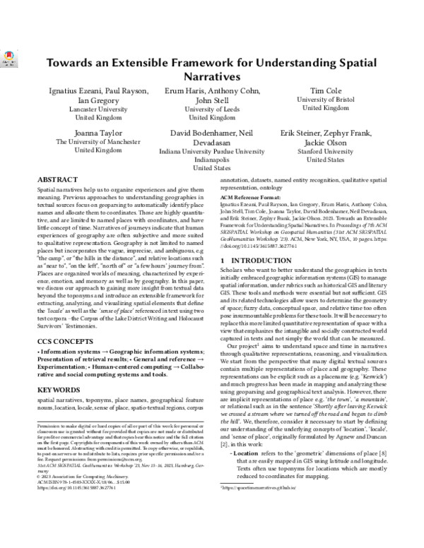 (PDF) Towards an Extensible Framework for Understanding Spatial Narratives