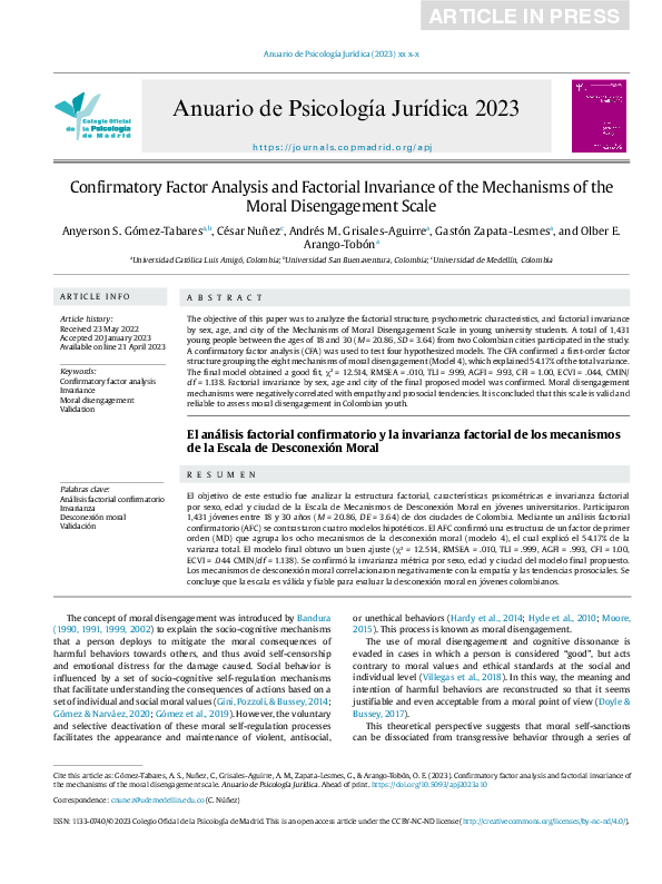 (PDF) Confirmatory Factor Analysis and Factorial Invariance of the ...