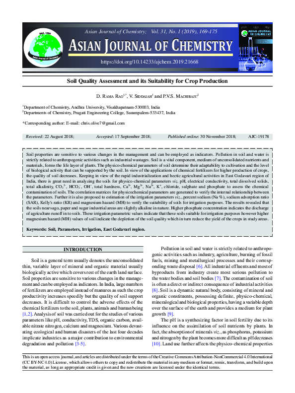 (PDF) Soil Quality Assessment and its Suitability for Crop Production