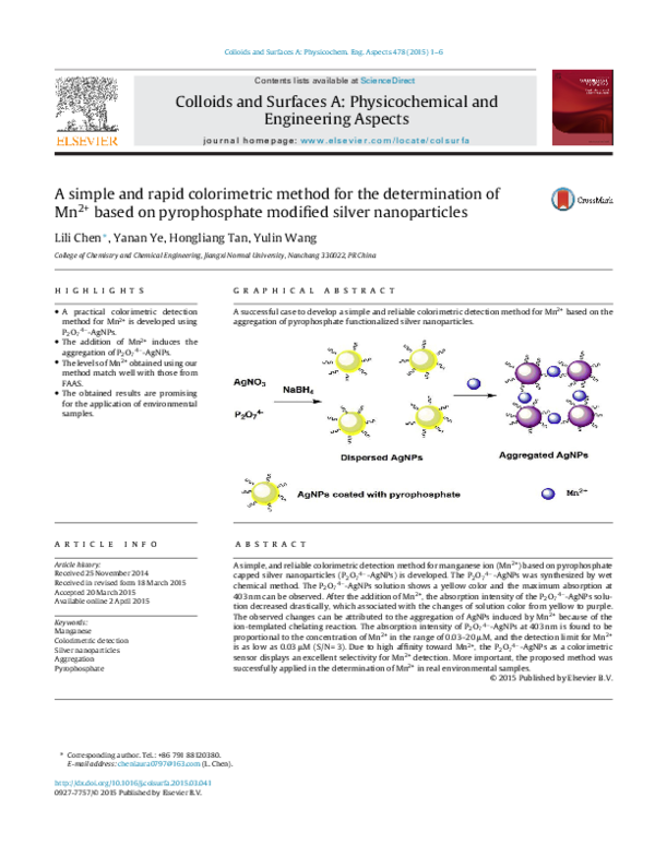 (PDF) A simple and rapid colorimetric method for determination of free ...
