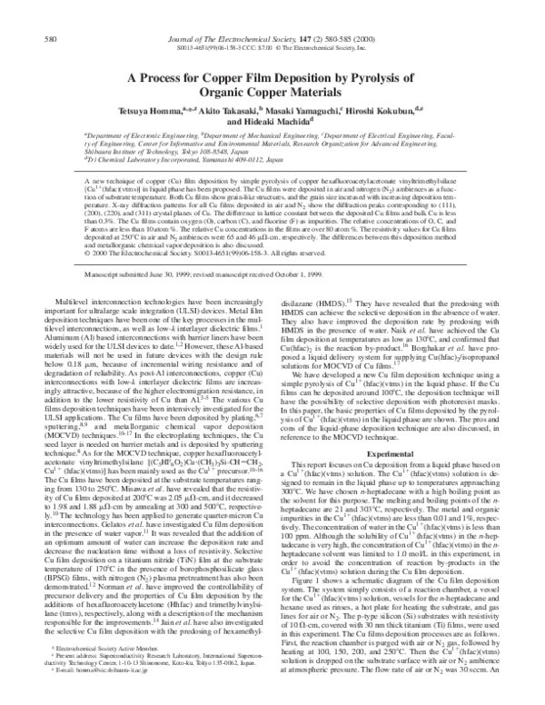 (PDF) A Process for Copper Film Deposition by Pyrolysis of Organic ...