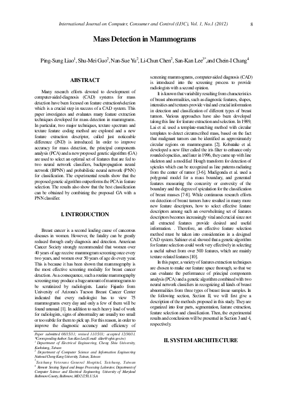 (PDF) Mass Detection in Mammograms
