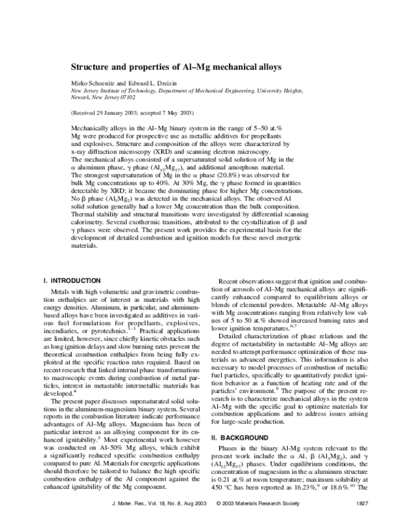 (PDF) Structure and properties of Al–Mg mechanical alloys