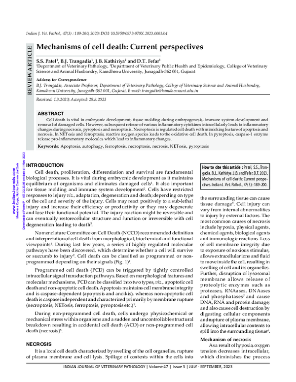 (PDF) Mechanisms of cell death: Current perspectives