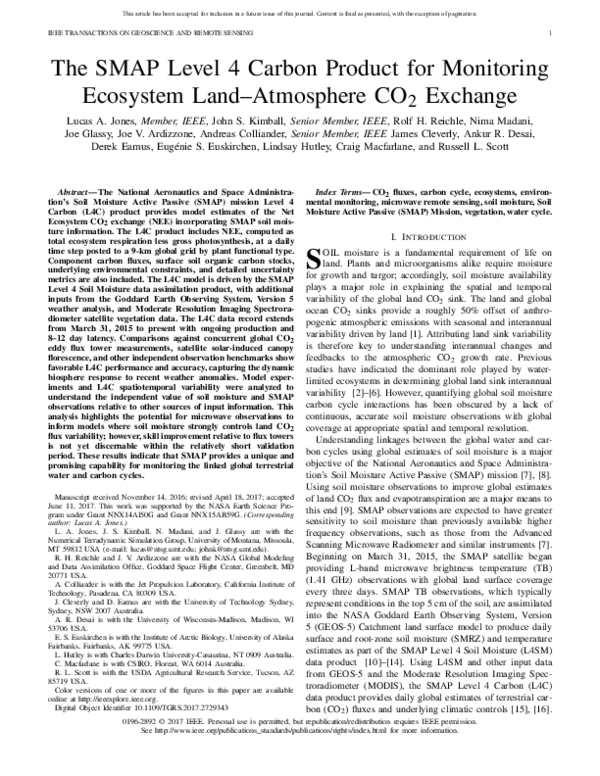 (PDF) The SMAP Level 4 Carbon Product for Monitoring Ecosystem Land ...