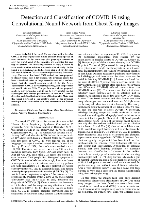 (PDF) Detection and Classification of COVID 19 using Convolutional ...