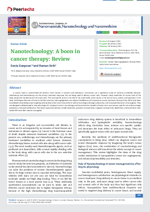 (PDF) Nanotechnology: A boon in cancer therapy: Review