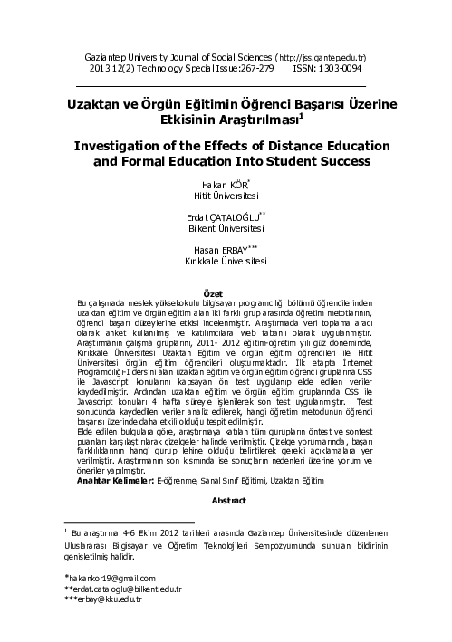 (PDF) Investigation of the Effects of Distance Education and Formal ...