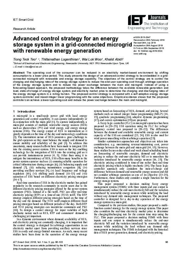 (PDF) Advanced control strategy for an energy storage system in a grid ...