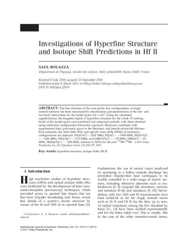 (PDF) Investigations of hyperfine structure and isotope shift ...