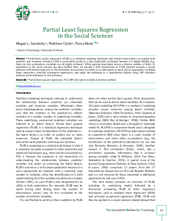 (PDF) Partial least squares regression in the social sciences