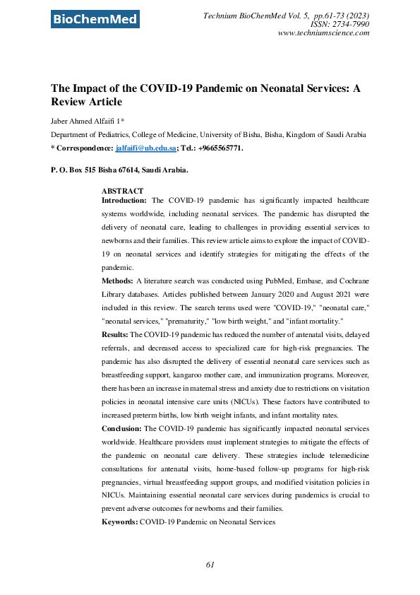 (PDF) The Impact of the COVID-19 Pandemic on Neonatal Services: A ...